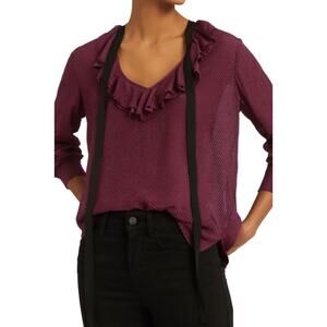 NWT REISS Mackenzie Ruffled Burgundy Maroon Blouse